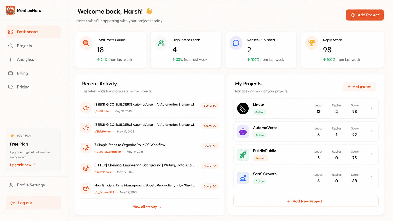 MentionHero Dashboard